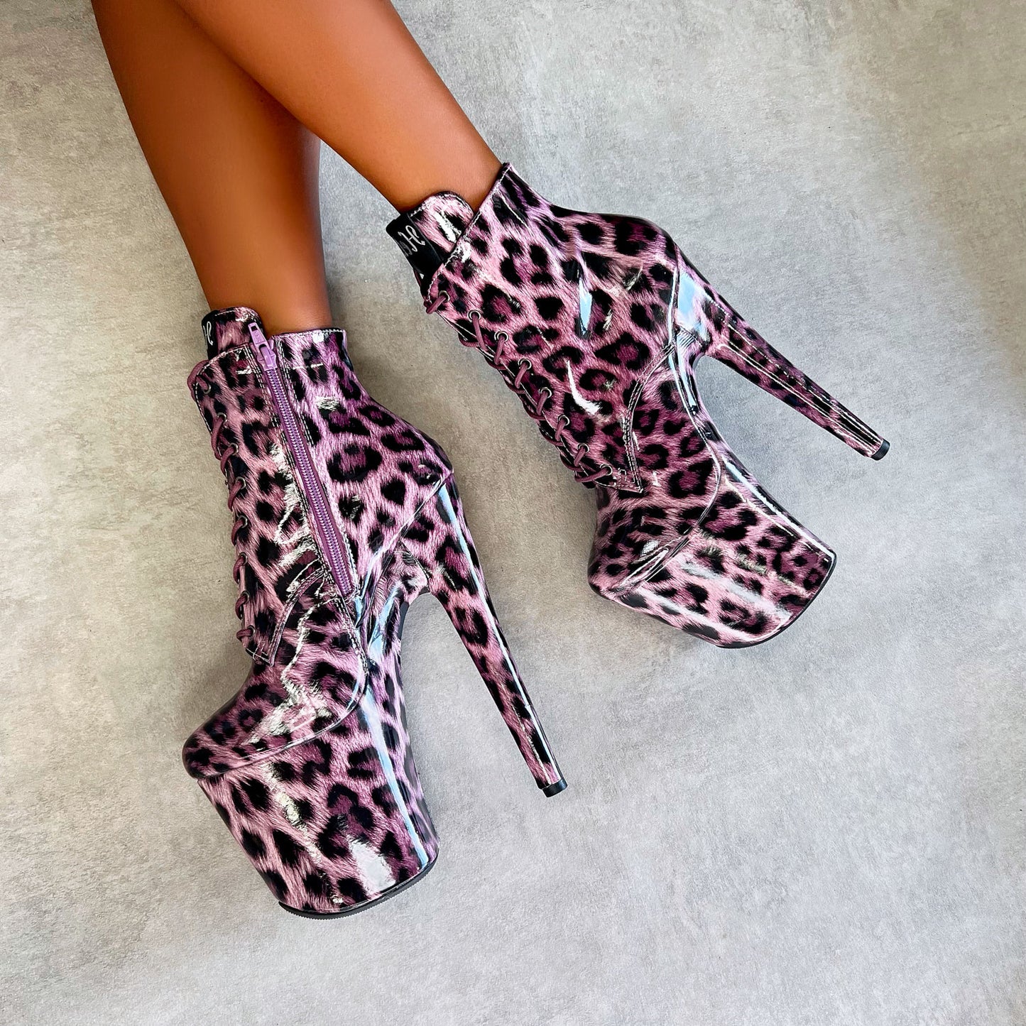 Purple Leopard Ankle Boot - 8 INCH, stripper shoe, stripper heel, pole heel, not a pleaser, platform, dancer, pole dance, floor work