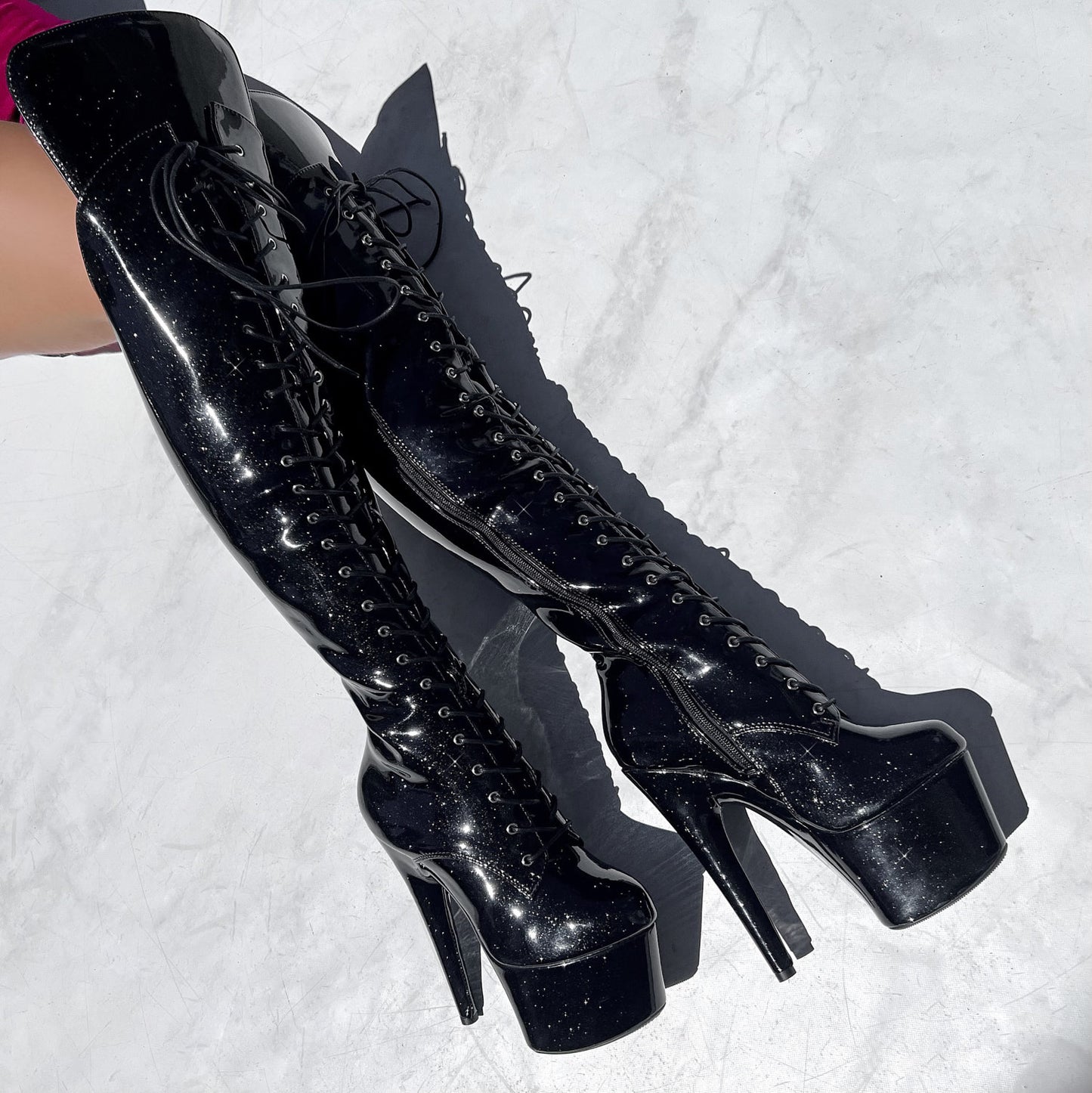 The Glitterati Over Knee Boot - JUICY CALF & WIDE FIT - Sin City - 7 INCH