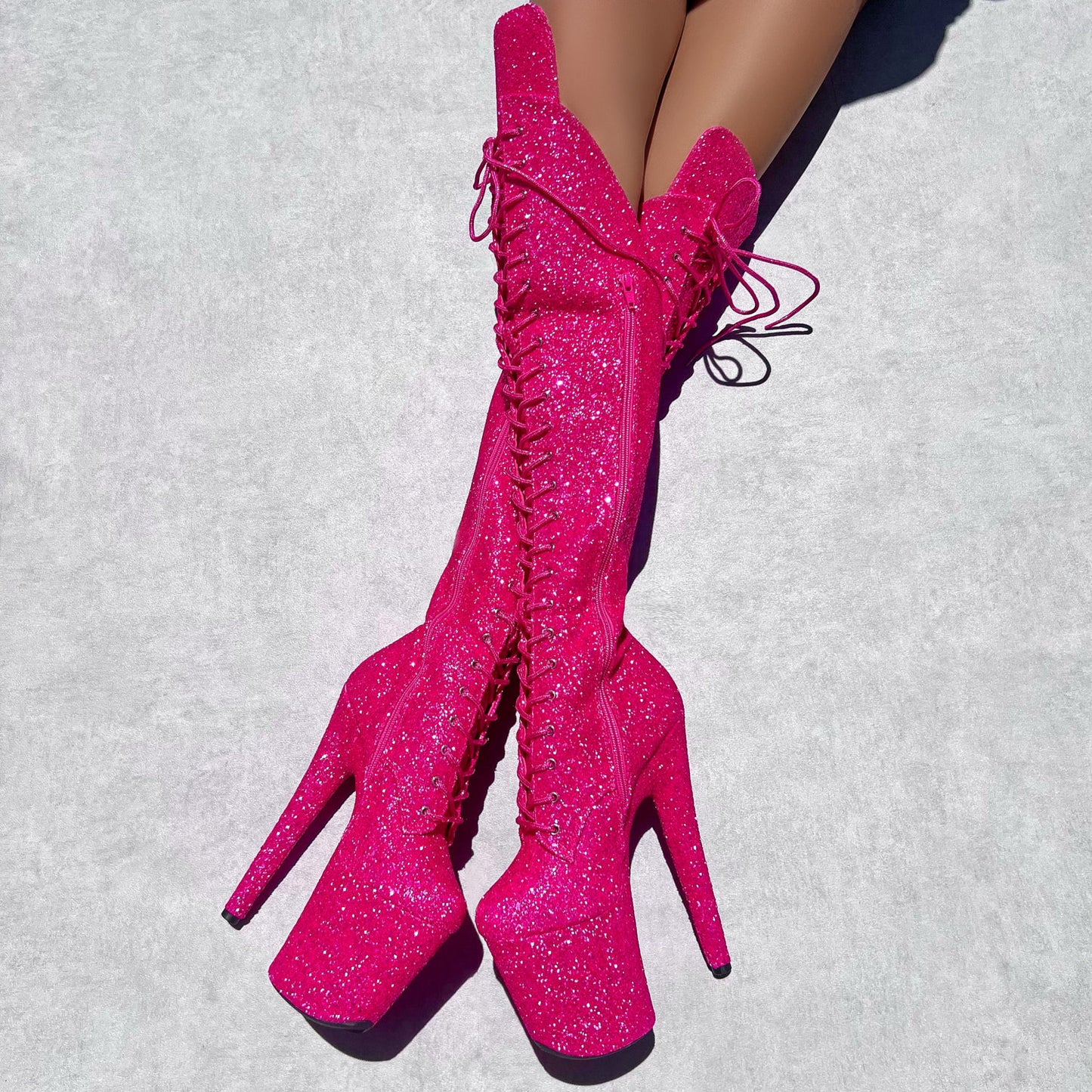 The Giltterati Xtra - Over Knee Boot - Wide Fit - Kitty Pink - 8 INCH