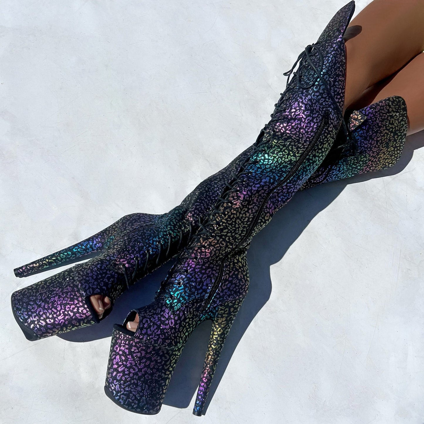 Moonlight Leopard Over Knee Boot Open Toe - 8INCH