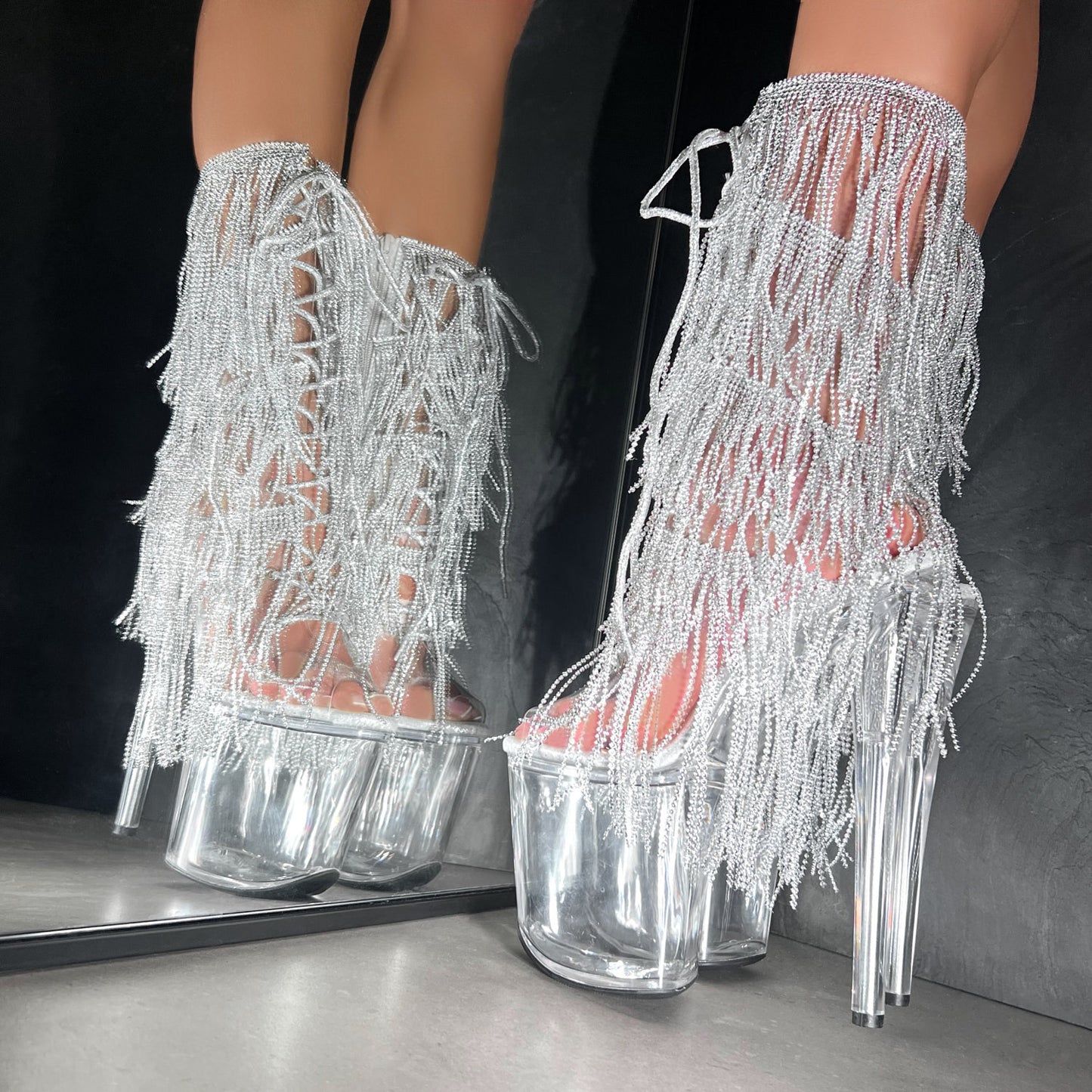 Chrome Cowgirls - OHOT Wide Fit Boot - Clear - 8 INCH