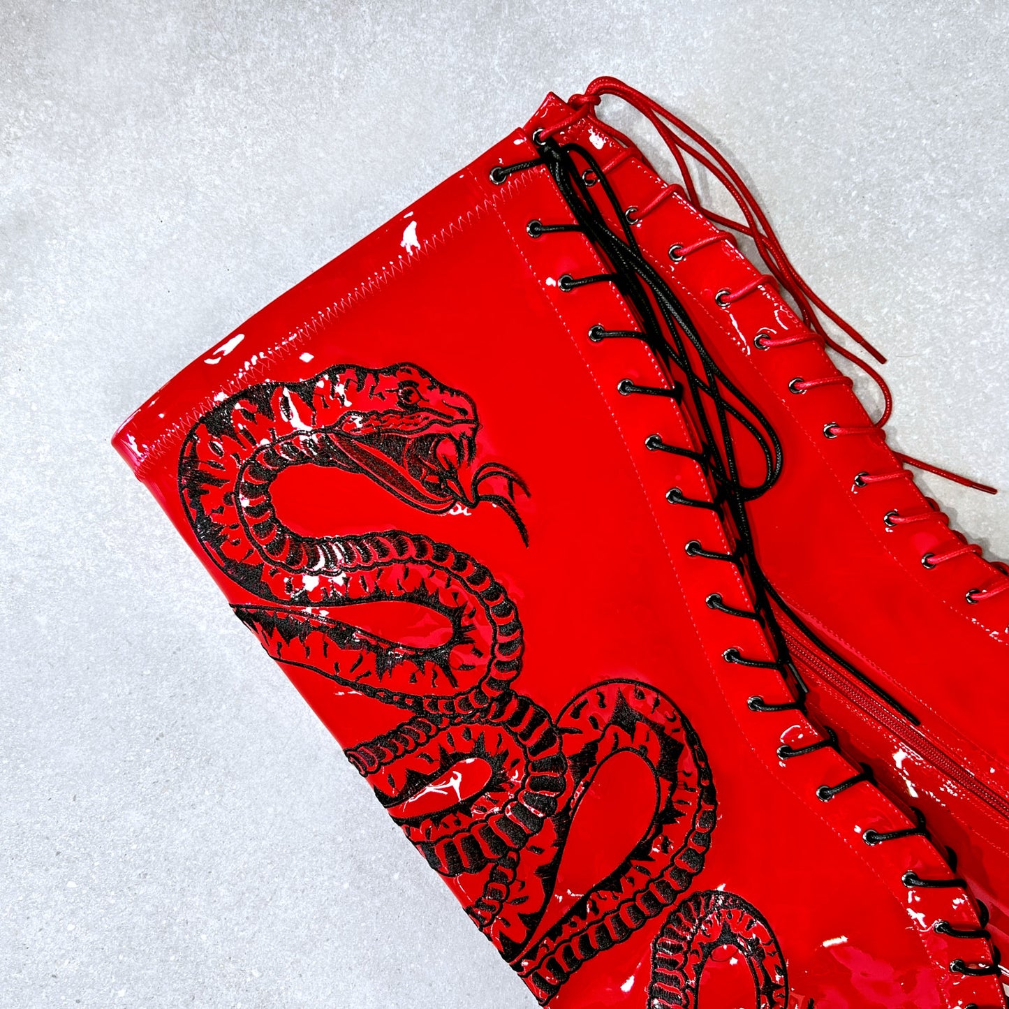 VIPER Boot Red with Black Thicc Thigh High - 8INCH, stripper shoe, stripper heel, pole heel, not a pleaser, platform, dancer, pole dance, floor work