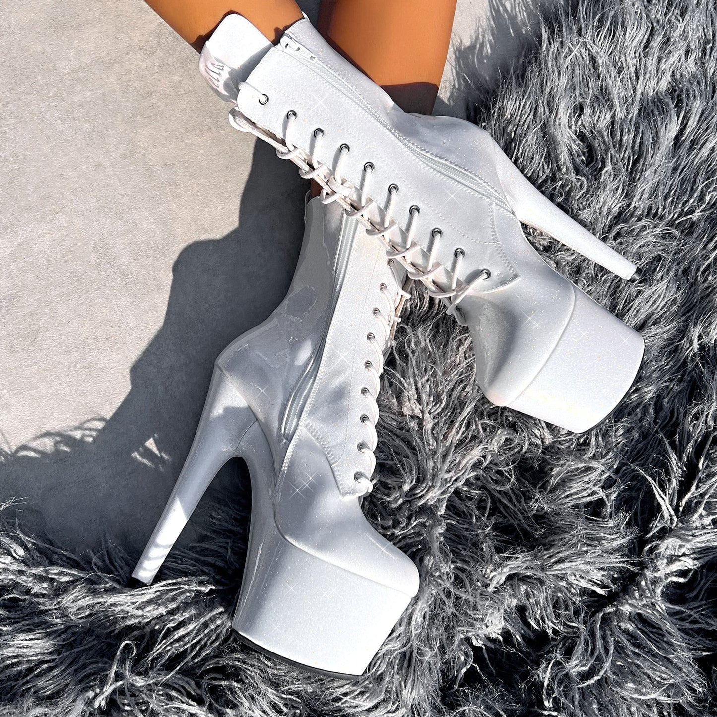 The Glitterati Boot - Snow Kween - 7 INCH, stripper shoe, stripper heel, pole heel, not a pleaser, platform, dancer, pole dance, floor work