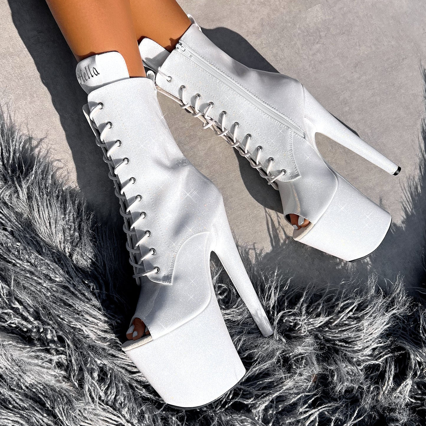 The Glitterati Open Toe Boot - Snow Kween - 8 INCH, stripper shoe, stripper heel, pole heel, not a pleaser, platform, dancer, pole dance, floor work