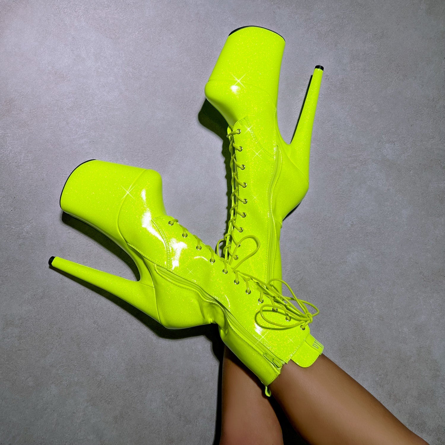 The Glitterati Boot - Citrus Yellow Burst - 8 INCH – Hella Heels US