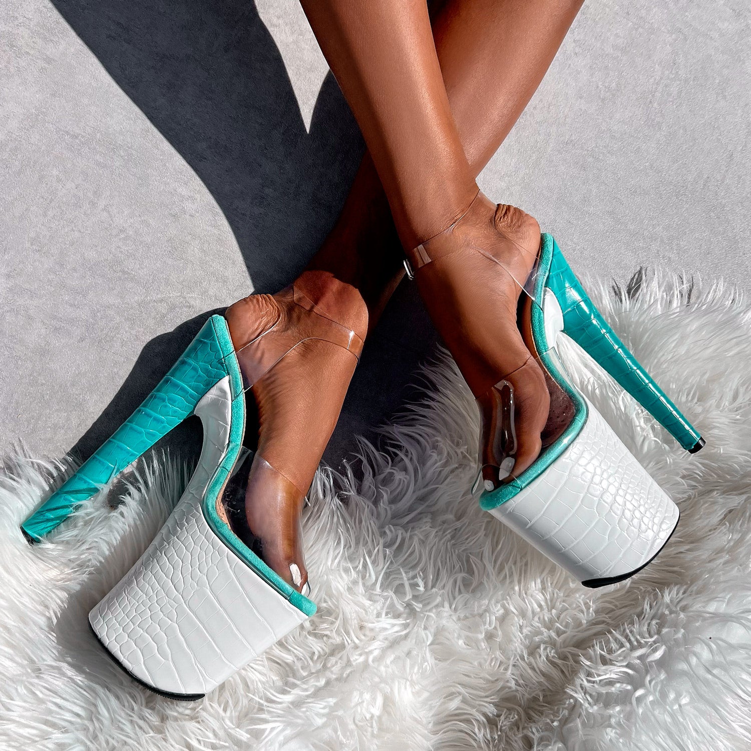 SNAPPED White/Aqua Stiletto 8INCH – Hella Heels US