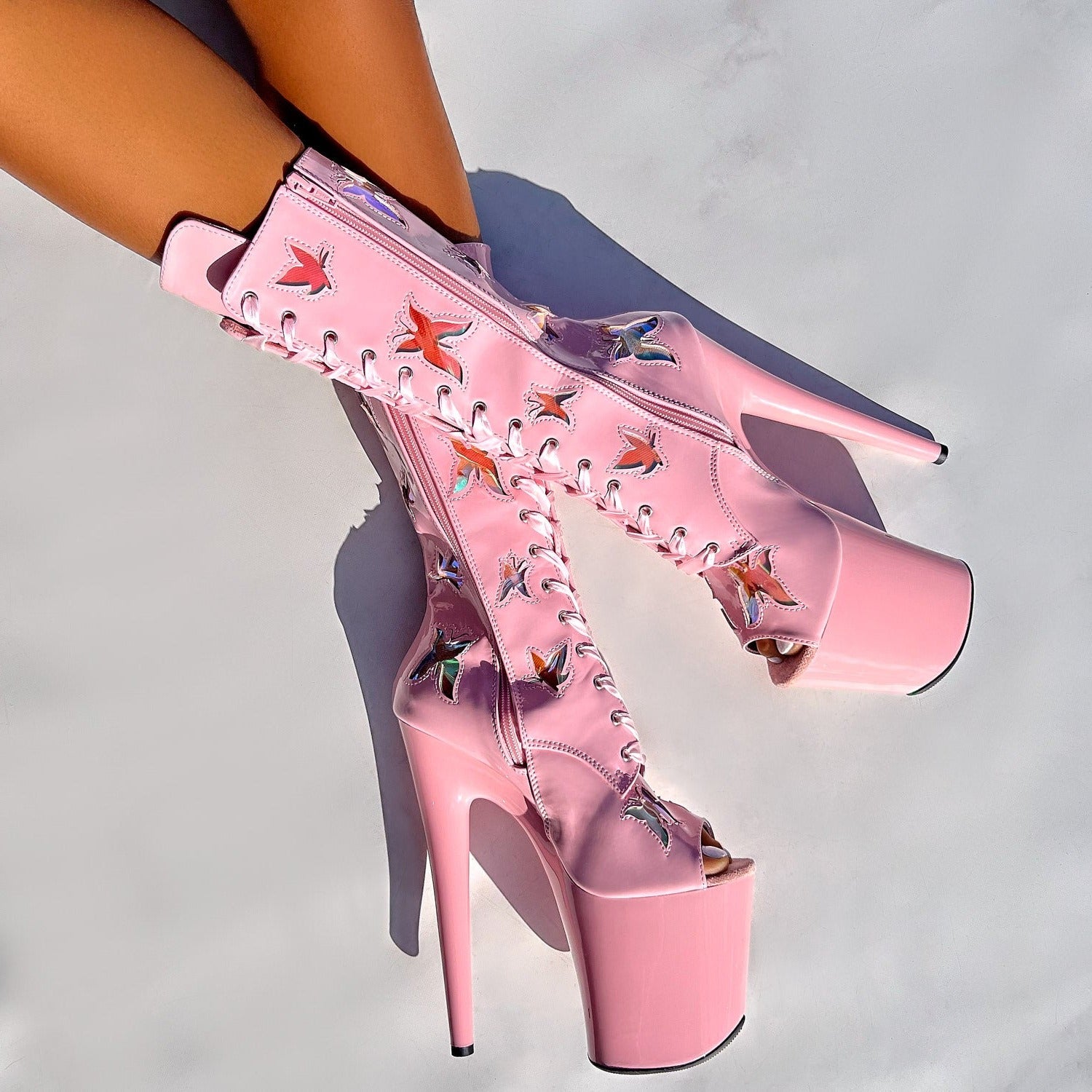 Butterfly Boot Pink Open Toe 8INCH
