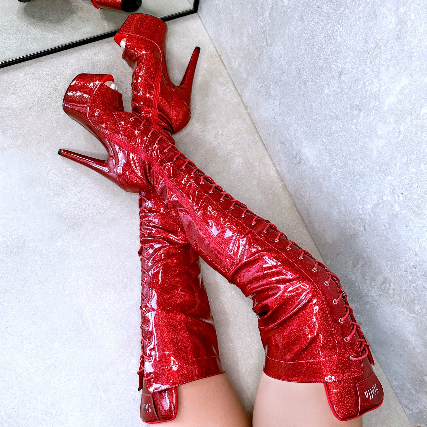 The Glitterati Thigh High Open Toe - Kansass - 7IN, stripper shoe, stripper heel, pole heel, not a pleaser, platform, dancer, pole dance, floor work