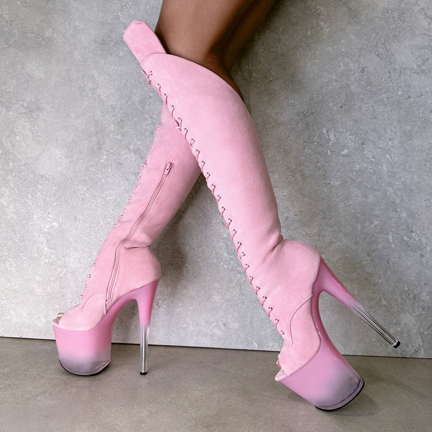 Pink Ombre Open Toe Over Knee Boot - 8INCH - Old Style - Check