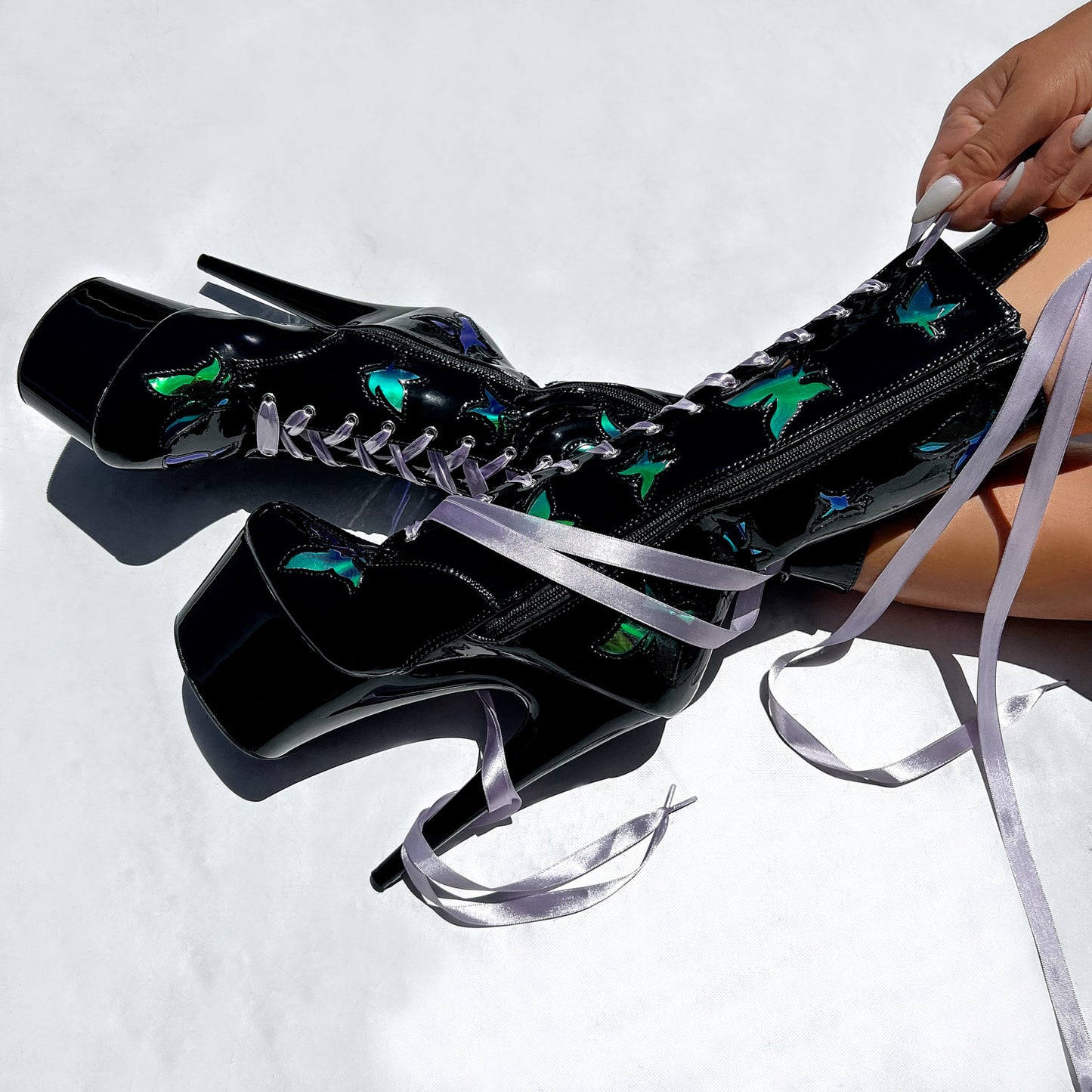 Butterfly Boot - Black - 8 INCH, stripper shoe, stripper heel, pole heel, not a pleaser, platform, dancer, pole dance, floor work