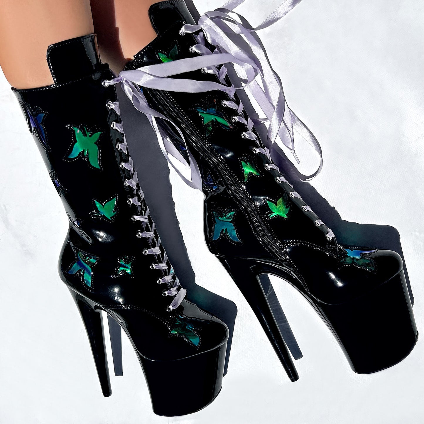 Butterfly Boot - Blue - 7 INCH, stripper shoe, stripper heel, pole heel, not a pleaser, platform, dancer, pole dance, floor work