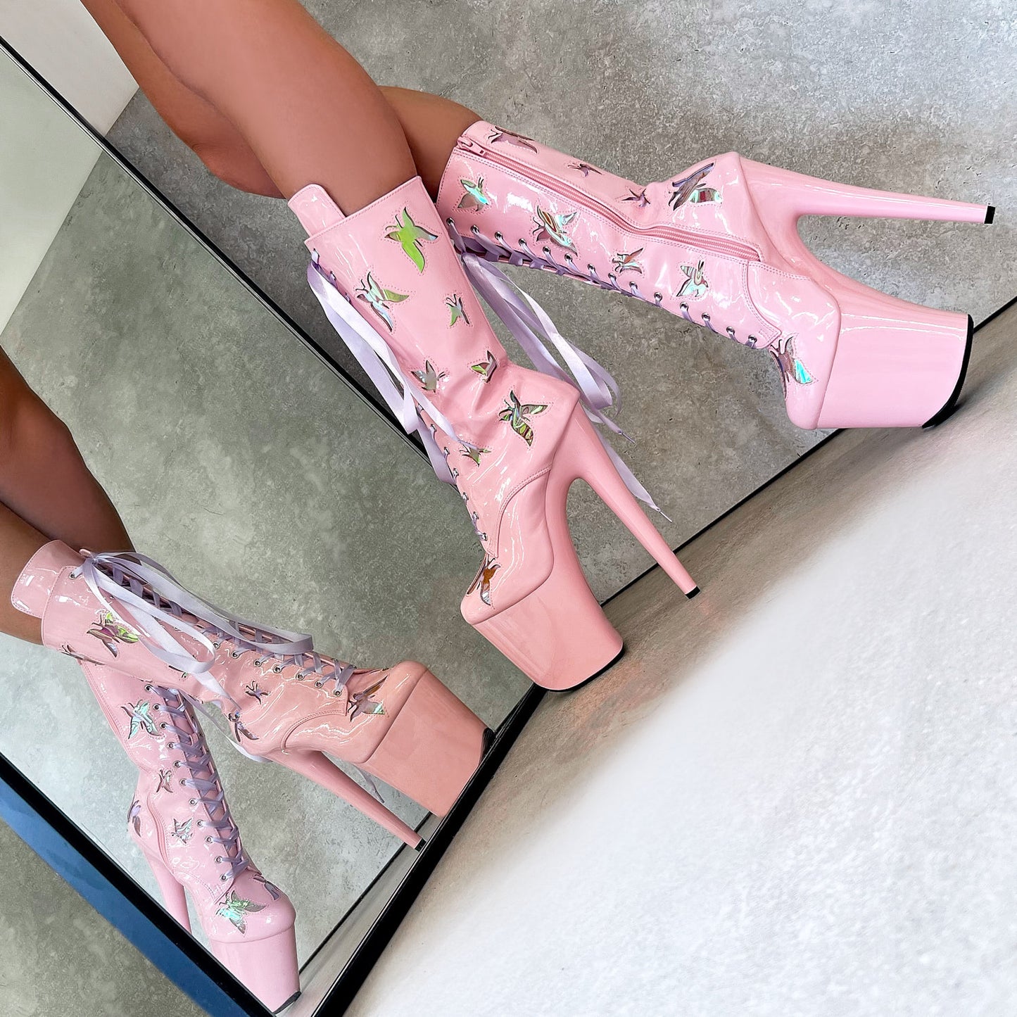 Butterfly Boot - White - 7 INCH, stripper shoe, stripper heel, pole heel, not a pleaser, platform, dancer, pole dance, floor work