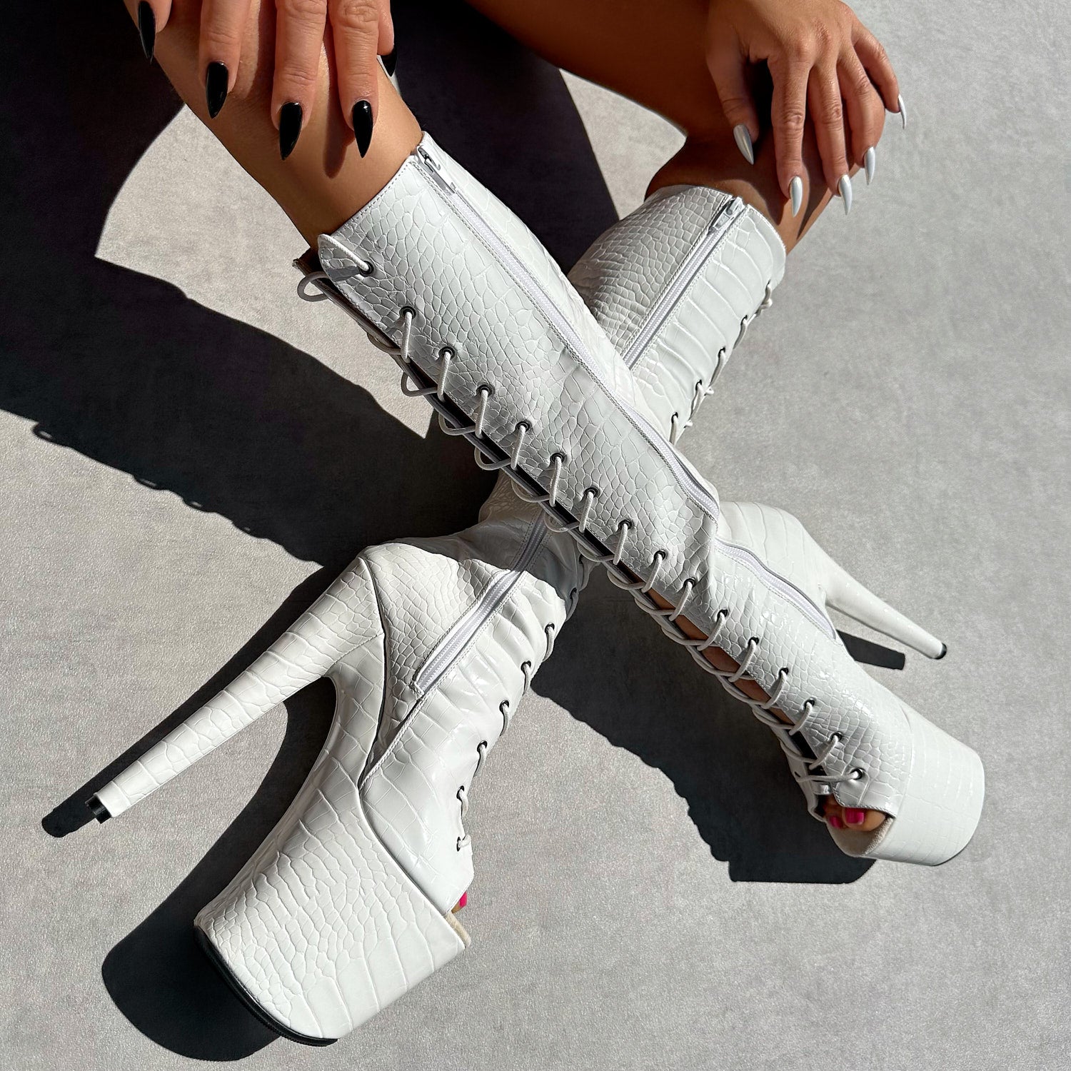 Ghosted- Knee Boot Open Toe 8INCH