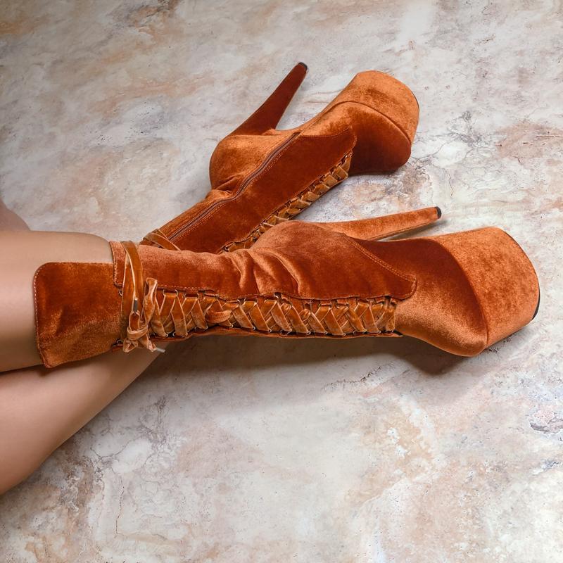 BabyDoll Velvet Brandy - 7 INCH, stripper shoe, stripper heel, pole heel, not a pleaser, platform, dancer, pole dance, floor work