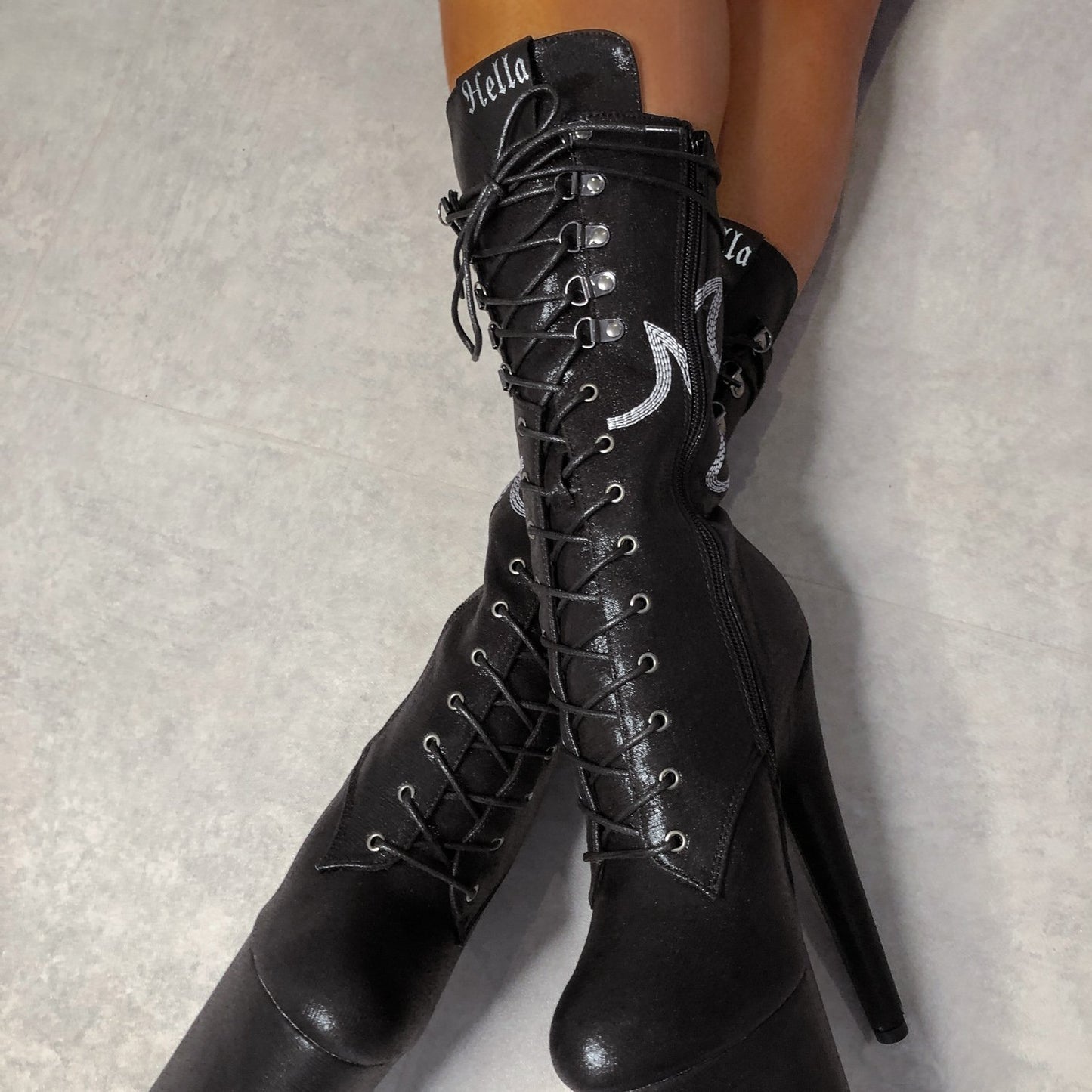 HellGirl Black/Glow Front Lace - 7 INCH, stripper shoe, stripper heel, pole heel, not a pleaser, platform, dancer, pole dance, floor work