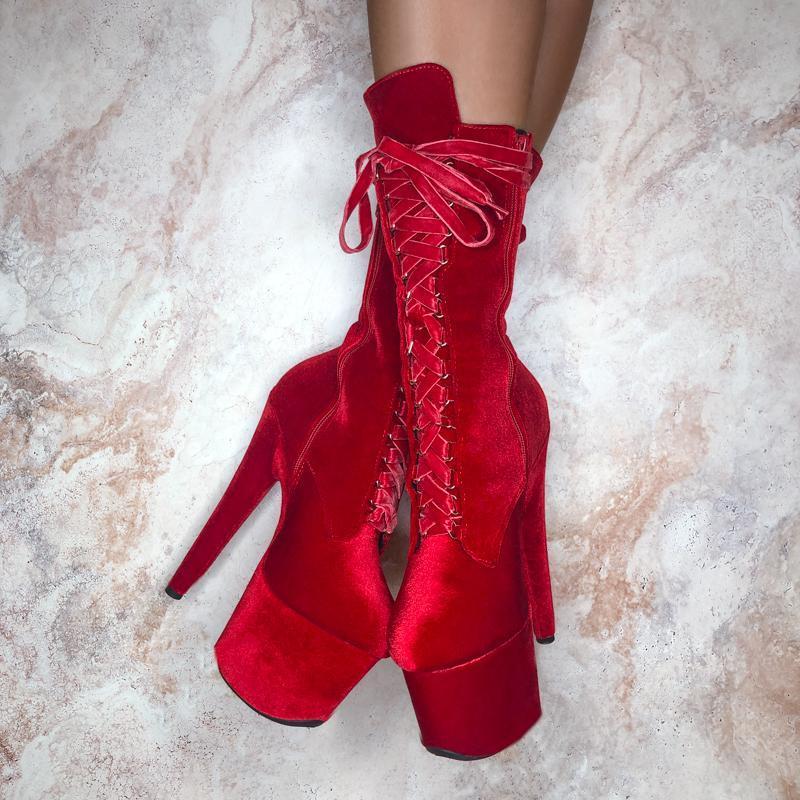 BabyDoll Velvet Bad Blood - 7 INCH, stripper shoe, stripper heel, pole heel, not a pleaser, platform, dancer, pole dance, floor work