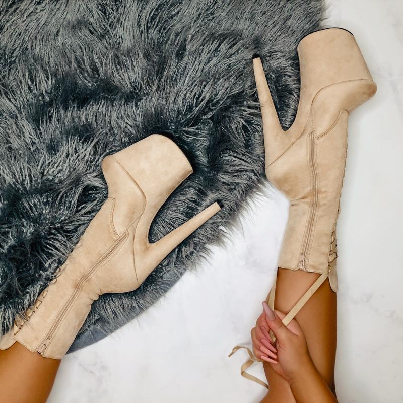 High Babydoll Sand - 8 INCH, stripper shoe, stripper heel, pole heel, not a pleaser, platform, dancer, pole dance, floor work