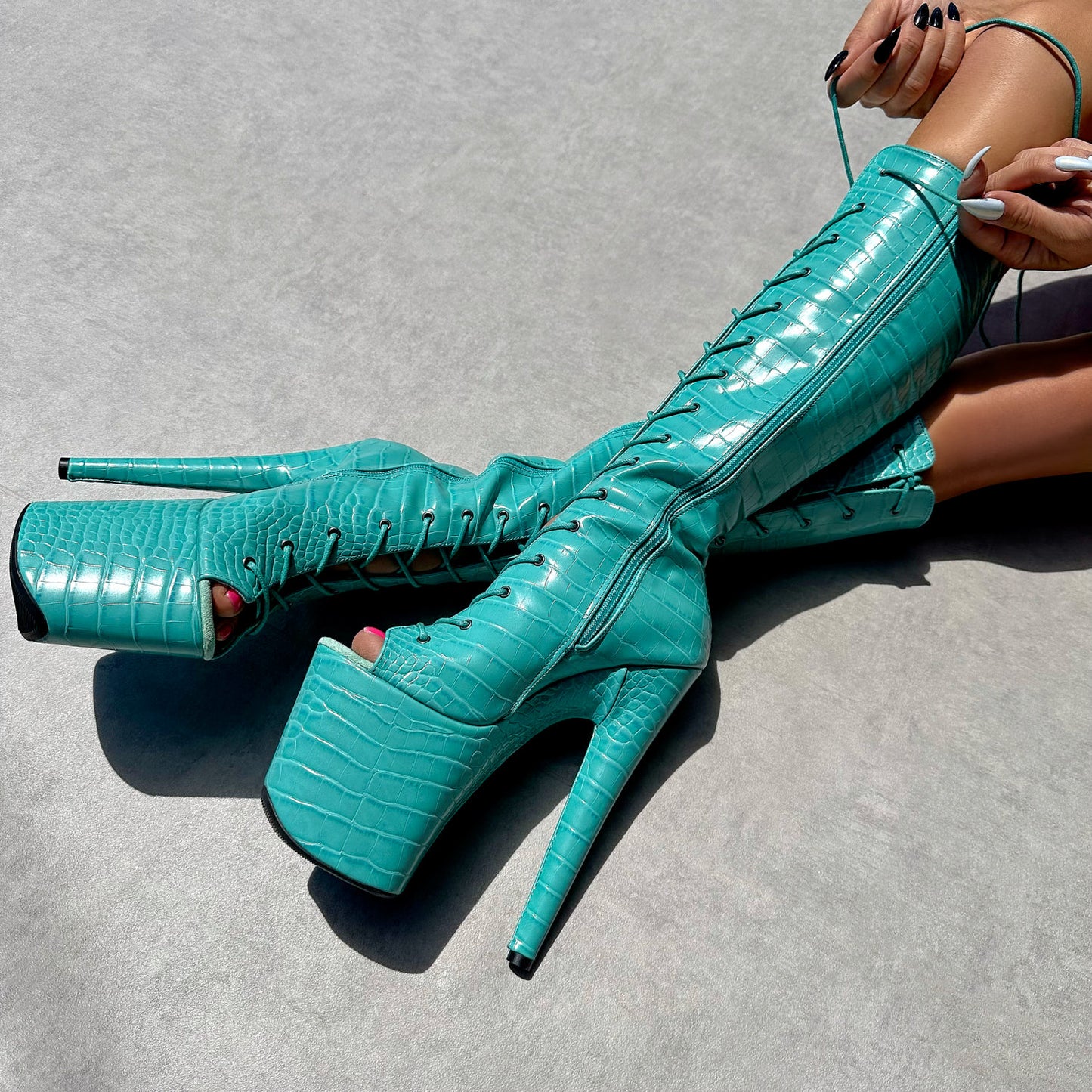 Killing Eve - Knee Boot Open Toe - 8INCH, stripper shoe, stripper heel, pole heel, not a pleaser, platform, dancer, pole dance, floor work