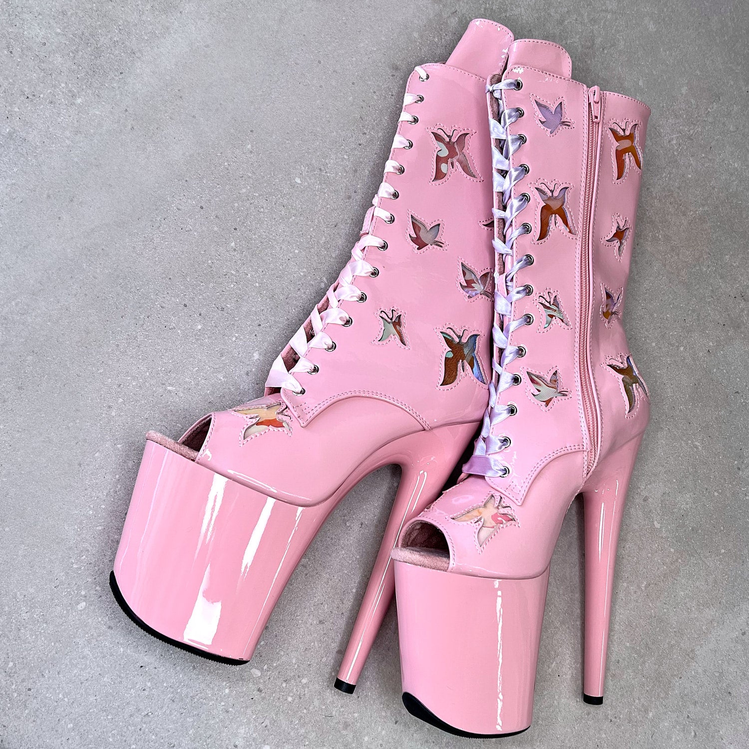 Pink shops open toe booties