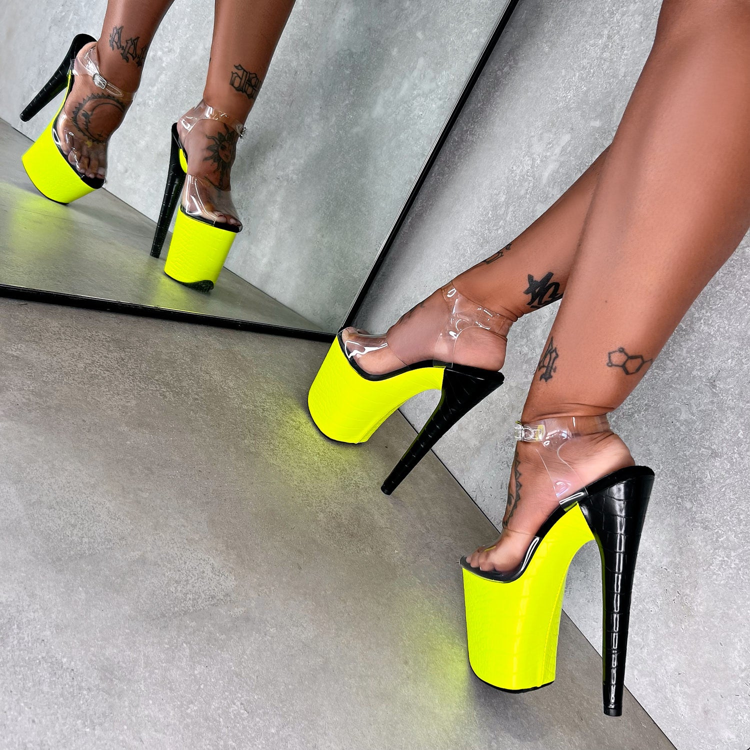 SNAPPED Black/Neon Stiletto - 8INCH, stripper shoe, stripper heel, pole heel, not a pleaser, platform, dancer, pole dance, floor work