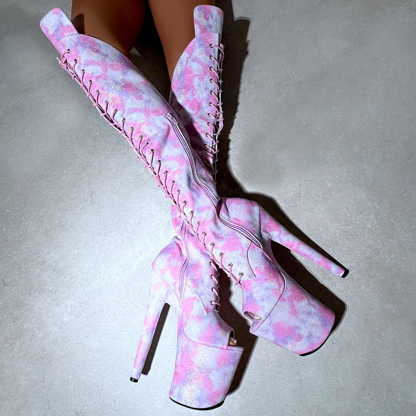 Fairy Clouds Over Knee Open Toe Boot - Pink - 8INCH
