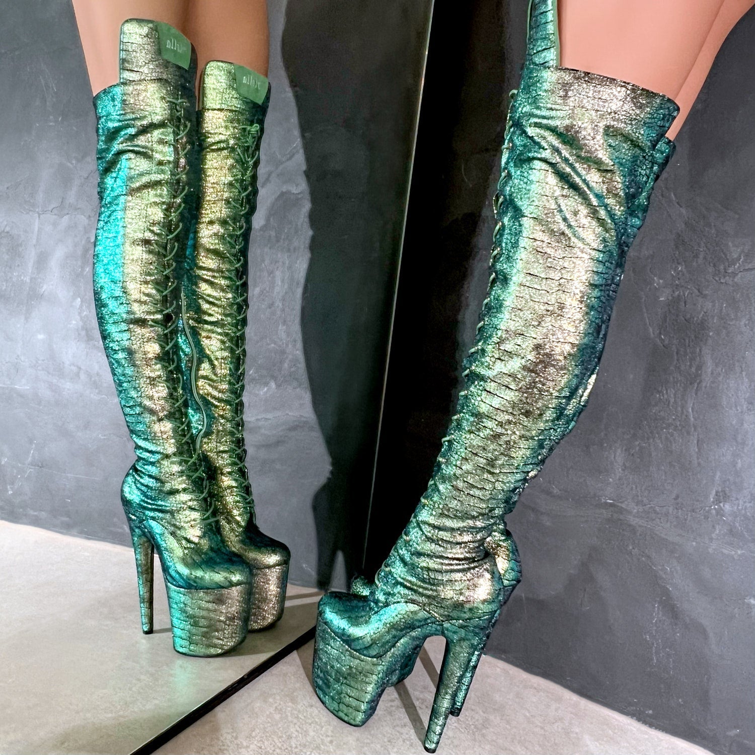 Otrain Bottes Python Mango Mermaid Green Iridescent Heels Ladies