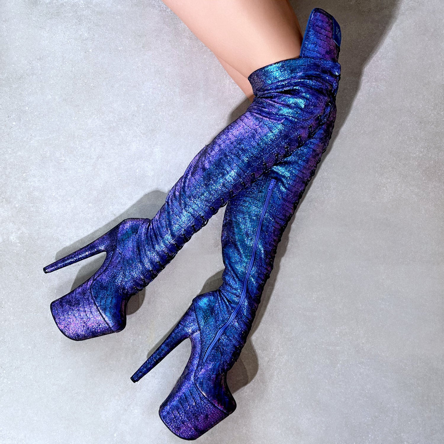 Midnight Mermaid Thigh High Front Lace - 8INCH - Half Zip