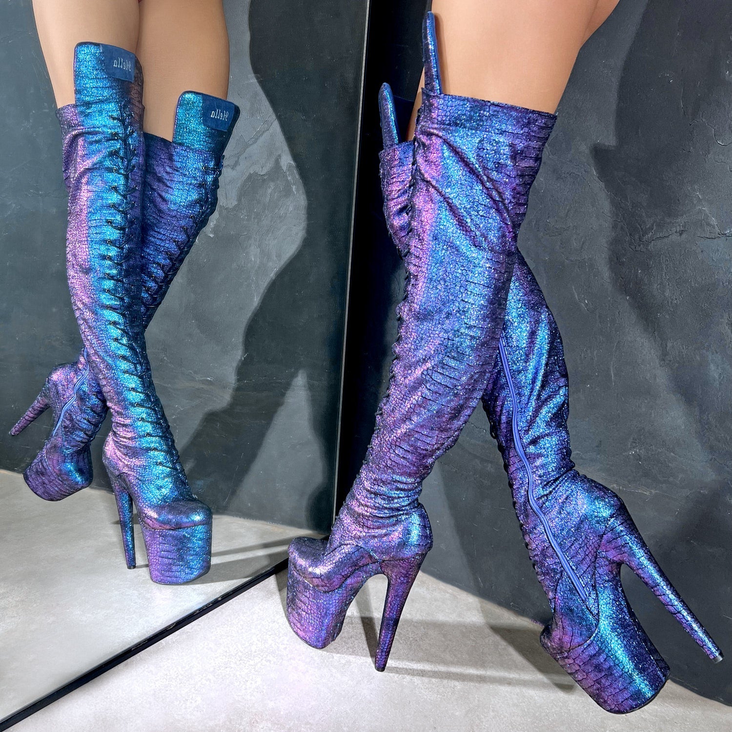 Midnight Mermaid Thigh High Front Lace - 8INCH - Half Zip