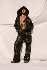 Anime Pole Dancer Zip Up Hoodie - Love of Hustlers Iridescent Blue / Green Sparkle