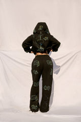 Anime Pole Dancer Wide Leg Sweatpants - Love of Hustlers Iridescent Blue / Green Sparkle