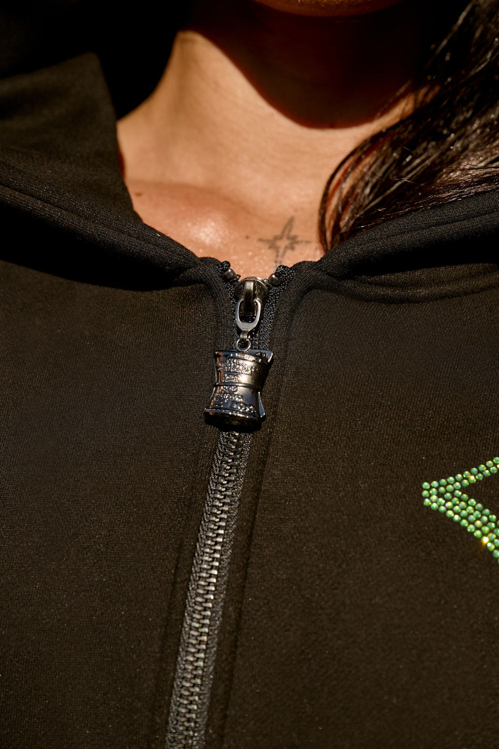 Anime Pole Dancer Zip Up Hoodie - Love of Hustlers Iridescent Blue / Green Sparkle