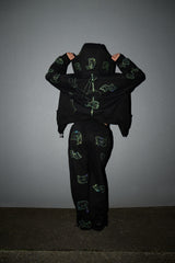 Anime Pole Dancer Zip Up Hoodie - Love of Hustlers Iridescent Blue / Green Sparkle