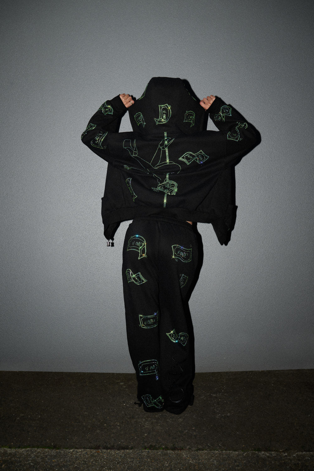 Anime Pole Dancer Zip Up Hoodie - Love of Hustlers Iridescent Blue / Green Sparkle