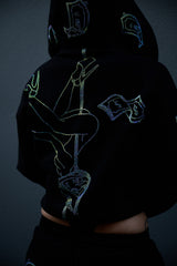 Anime Pole Dancer Zip Up Hoodie - Love of Hustlers Iridescent Blue / Green Sparkle