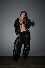 Anime Pole Dancer Zip Up Hoodie - Love of Hustlers Iridescent Blue / Green Sparkle