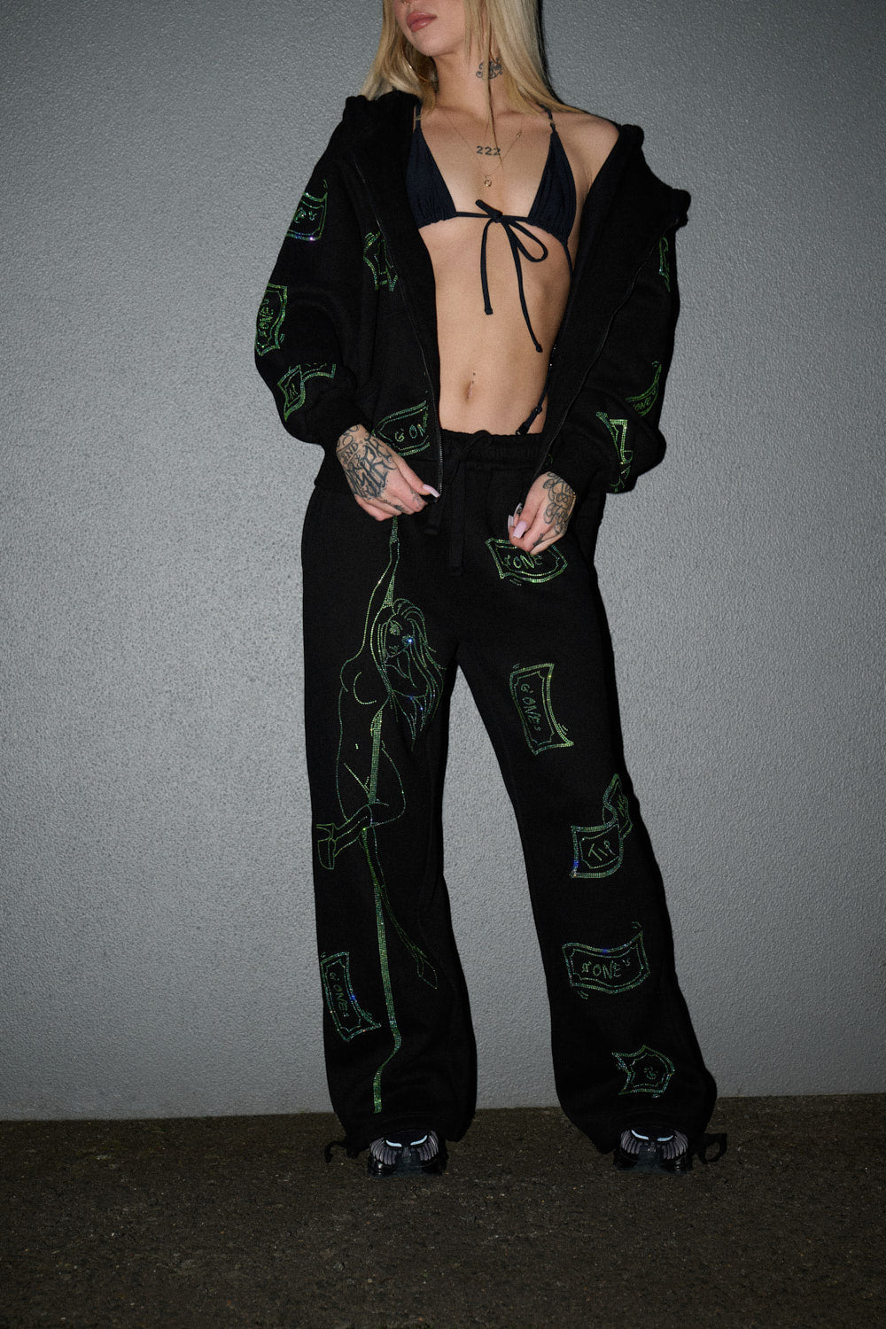 Anime Pole Dancer Zip Up Hoodie - Love of Hustlers Iridescent Blue / Green Sparkle