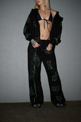 Anime Pole Dancer Wide Leg Sweatpants - Love of Hustlers Iridescent Blue / Green Sparkle