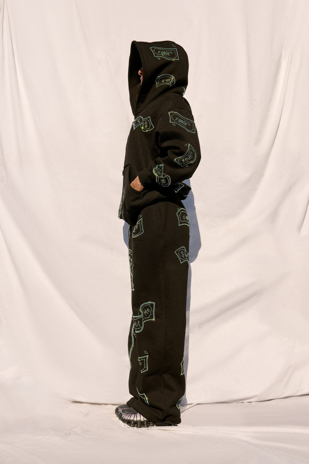 Anime Pole Dancer Zip Up Hoodie - Love of Hustlers Iridescent Blue / Green Sparkle