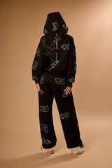 Anime Pole Dancer Wide Leg Sweatpants - Love of Hustlers Iridescent Blue / Green Sparkle