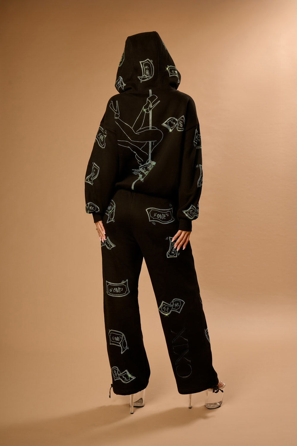 Anime Pole Dancer Wide Leg Sweatpants - Love of Hustlers Iridescent Blue / Green Sparkle