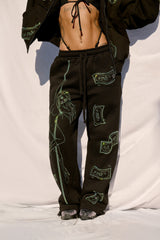 Anime Pole Dancer Wide Leg Sweatpants - Love of Hustlers Iridescent Blue / Green Sparkle