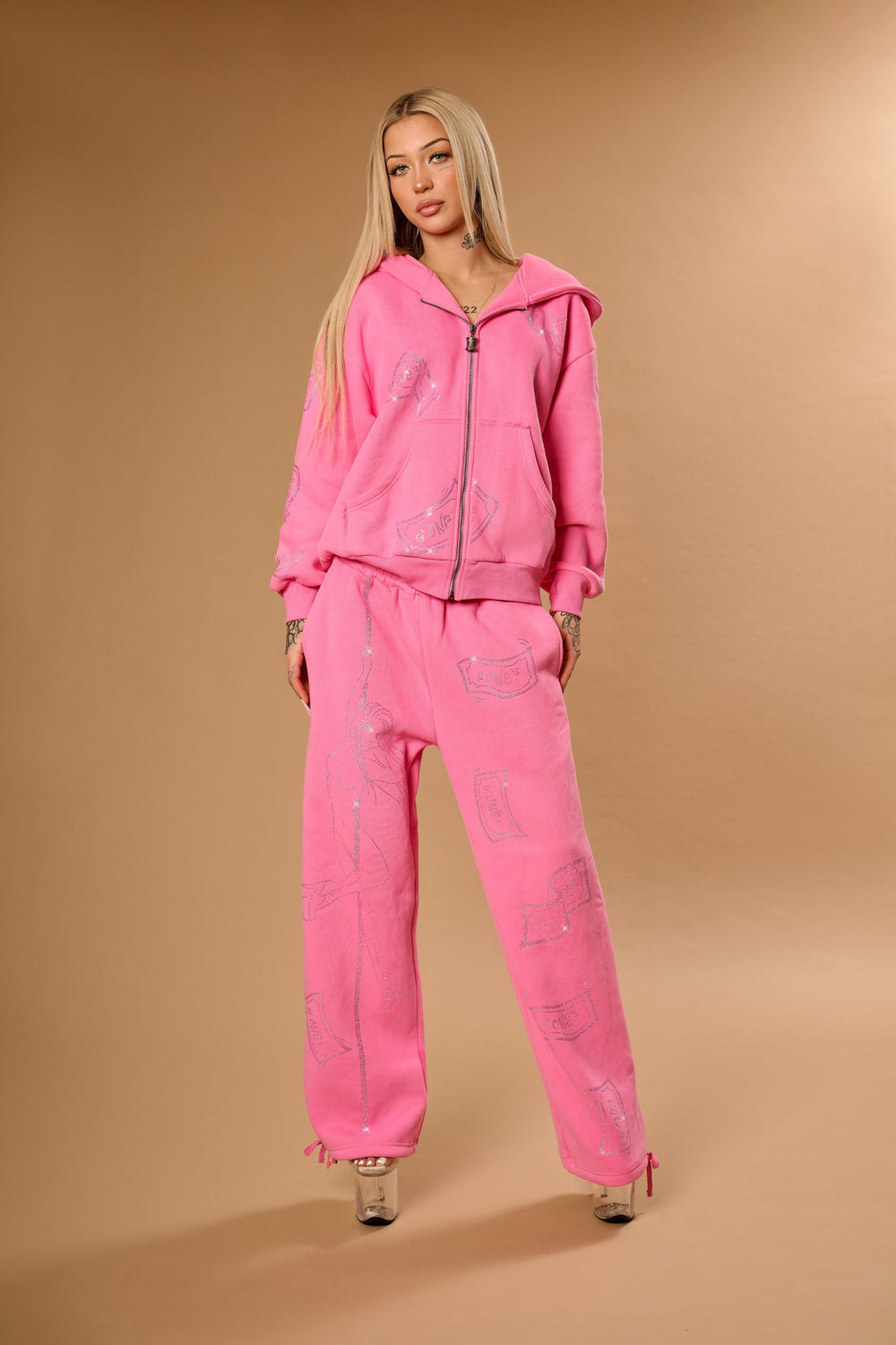 Anime Pole Dancer Zip Up Hoodie - Love of Hustlers Pink Sparkle