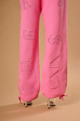 Anime Pole Dancer Wide Leg Sweatpants - Love of Hustlers Pink Sparkle