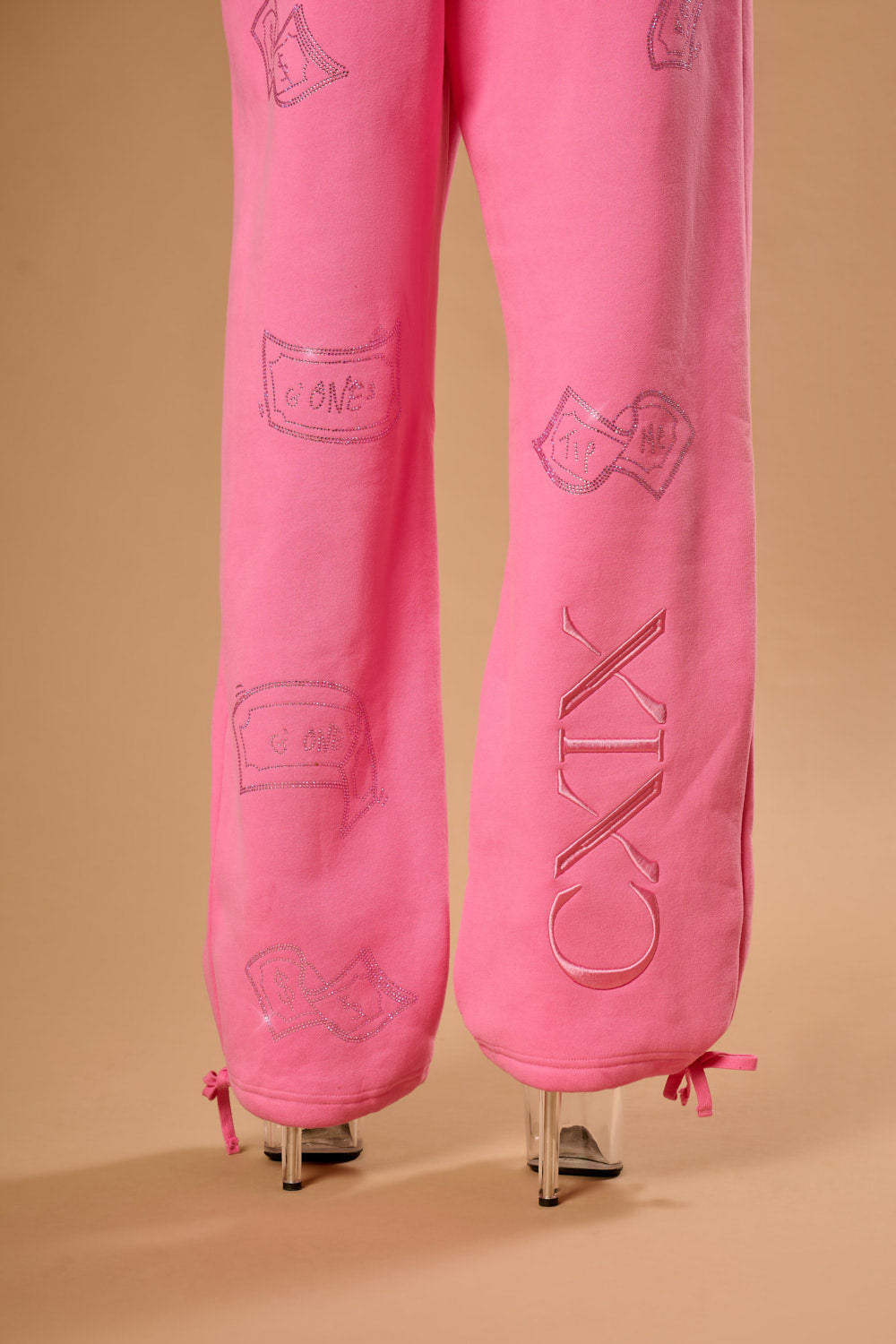 Anime Pole Dancer Wide Leg Sweatpants - Love of Hustlers Pink Sparkle
