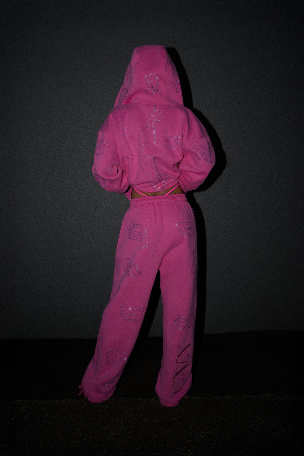 Anime Pole Dancer Wide Leg Sweatpants - Love of Hustlers Pink Sparkle