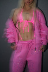 Anime Pole Dancer Wide Leg Sweatpants - Love of Hustlers Pink Sparkle