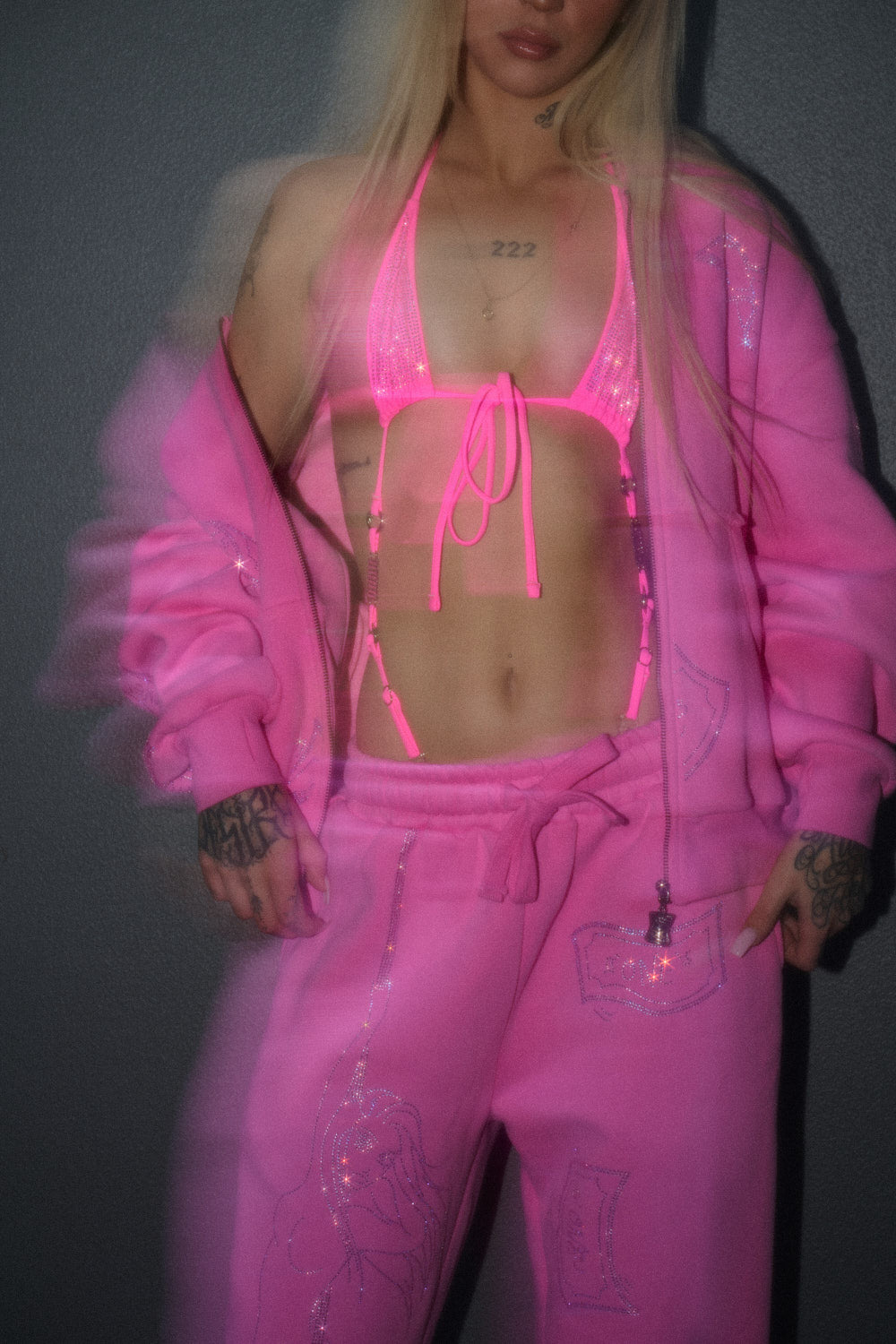 Anime Pole Dancer Wide Leg Sweatpants - Love of Hustlers Pink Sparkle