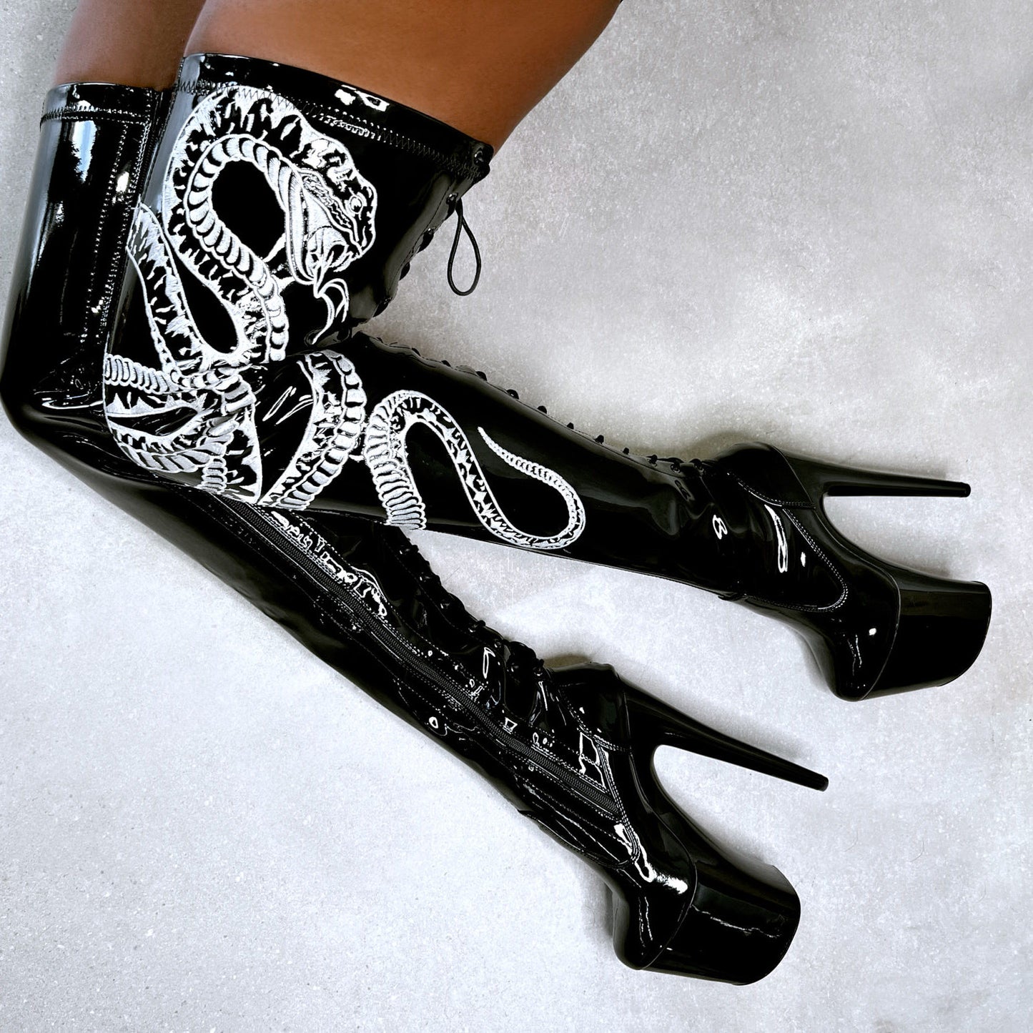 Hella Heels Front Lace Up Over The Knee Boots Ghosted- Knee Boot