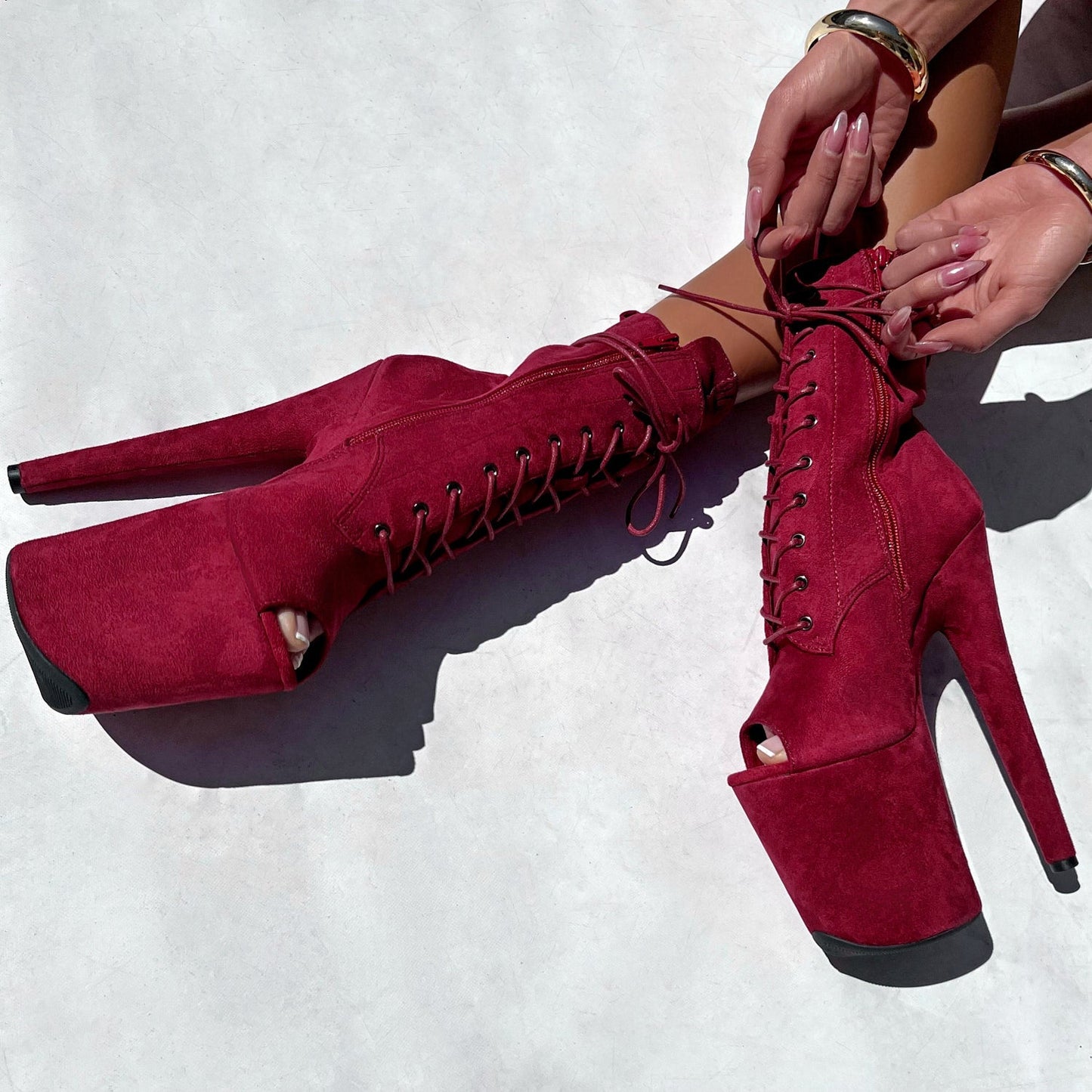 BabyDoll Dark Red Open Toe - 8 INCH