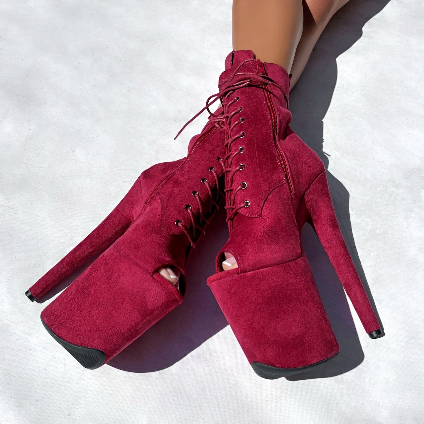 BabyDoll Dark Red Open Toe - 8 INCH